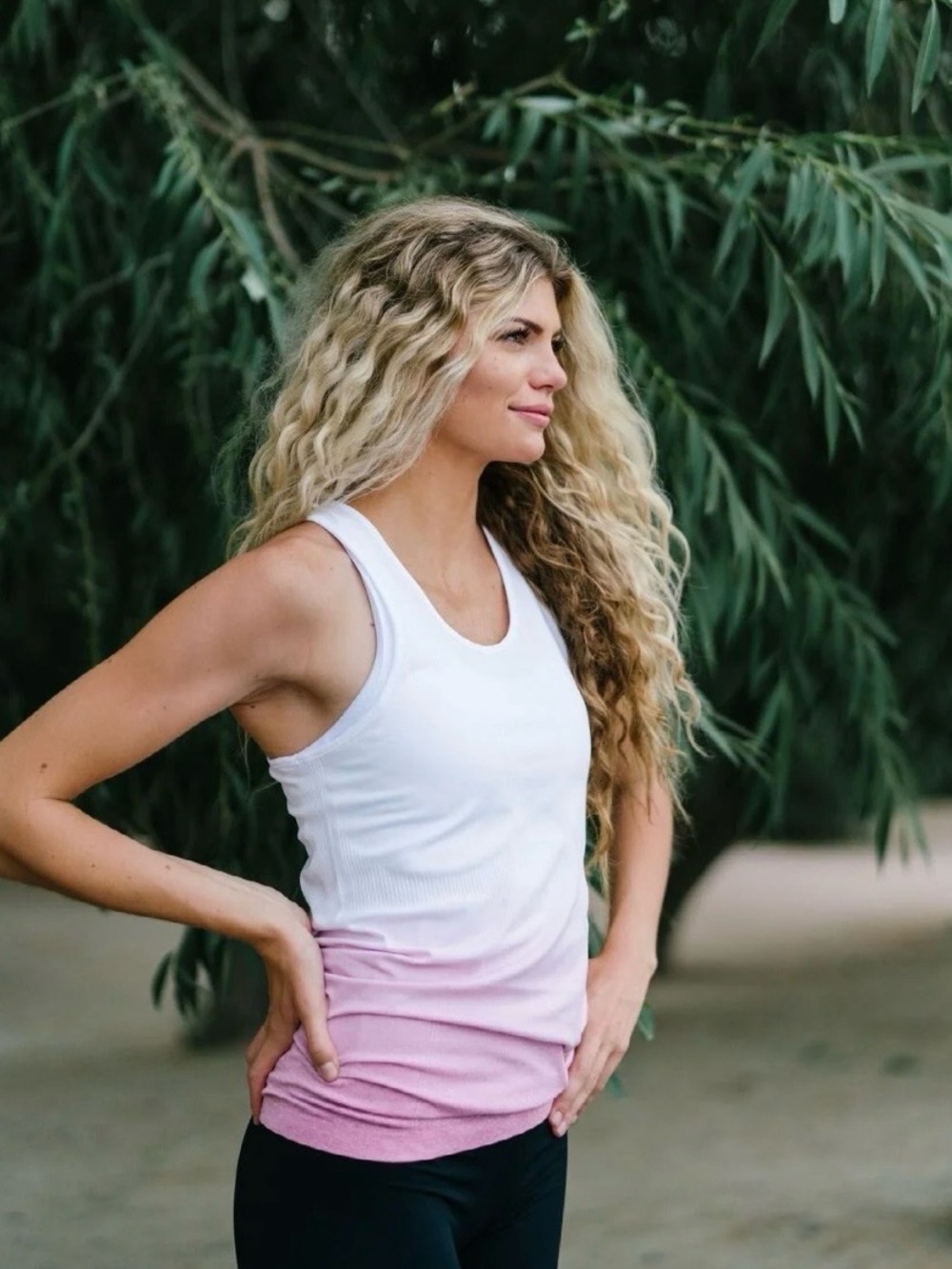 ZYIA White to Pink Ombre Scoop Tank